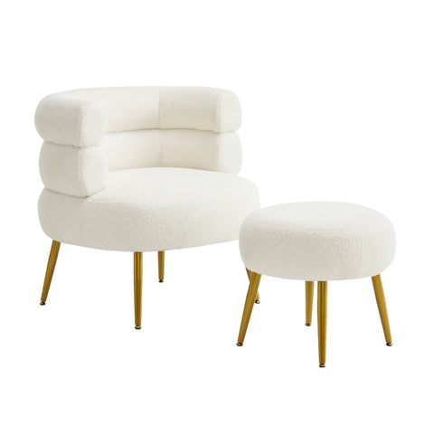 Rootz White Recliner Chair & Footstool Set - Armchair - Lounge Chair - Optimal Comfort - 69cm Seat Width x 69cm x 67cm x 73cm