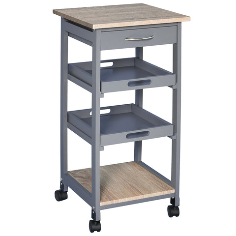 Rootz Kitchen Trolley - Serving Trolley - Portable Cart - Pine Wood - Multi-Storage - 37W x 37D x 76H cm