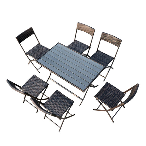 Rootz 7 Piece Garden Dining Set - Outdoor Furniture - Patio Seating - Durable & Foldable - Table: 120x70x71cm, Chair: 46x61x84cm, Brown