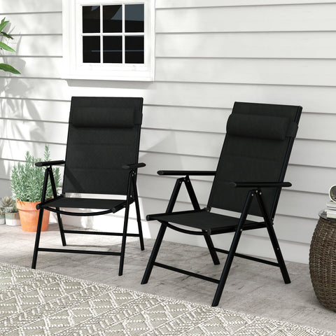 Rootz Set of 2 Folding Garden Armchairs - Patio Chairs - Outdoor Seating - Padded Headrest - 54 x 67 x 108 cm - Black