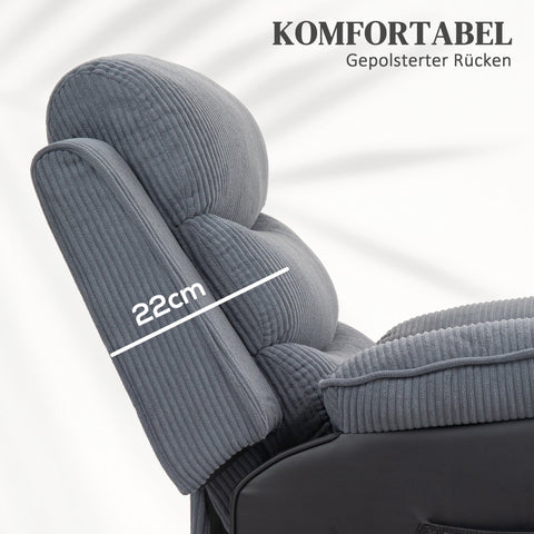 Rootz Riser Recliner Chair - Stand-Up Chair - Electric TV Chair - Remote Control - 96cm x 96cm x 108cm - Grey Corduroy Cover