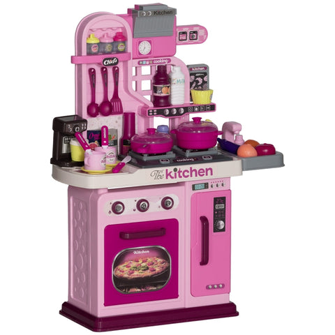 Rootz 33-Piece Kids Kitchen Set - Children's Cooking Playset - Light and Sound Effects - Realistic Faucet - Safe Plastic - Pink - 53cm x 22cm x 69cm