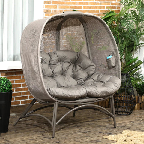 Rootz Garden Chair for 2 People - Folding Large Seat Cushion - Steel Frame - Sand - 126 x 75 x 142 cm