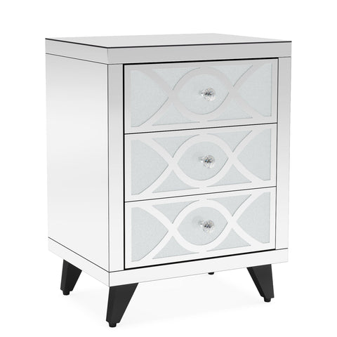 Rootz Mirrored Nightstand - Bedside Table - Crystal Drawers - 3-Drawer Storage - 35 cm D x 45 cm W x 60 cm H