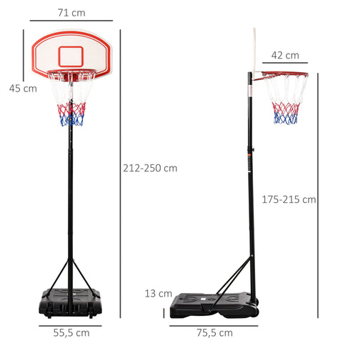 Rootz Basketball Basket - Basketball Stand - Height Adjustable Hoop - Stabilized with Water - 75.5cm x 71cm x 212-250cm