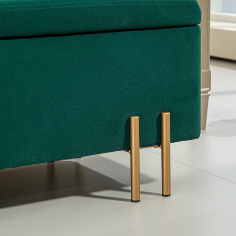 Rootz Upholstered Storage Bench - Bed Bench - Footrest - Hidden Storage - 100 x 40 x 42 cm - Green Velvet Finish