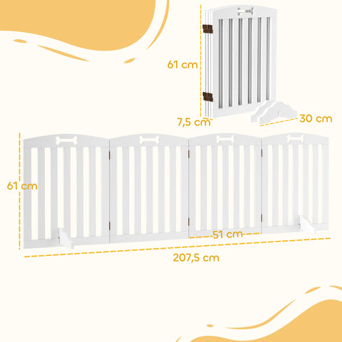 Rootz Free-Standing Dog Grille - Pet Barrier - Safety Gate - Non-Slip Support Feet - 207.5 x 30 x 61cm - White MDF Design