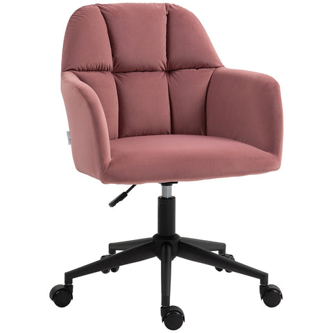 Rootz Pink Velvet Swivel Office Chair - Modern Desk Chair - Height Adjustable - Skin-Friendly Padding - 58cm x 58.5cm x 78-86cm