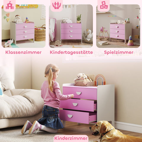 Rootz Children's Chest of Drawers - Kids Storage Cabinet - Pink and White Dresser - Promotes Independence - 60L x 40W x 60H cm