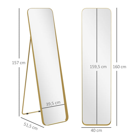Rootz Full Body Mirror - Freestanding & Tiltable - Metal Frame - Elegant Gold Finish - 160 x 40 cm - Ideal for Hallways and Bedrooms