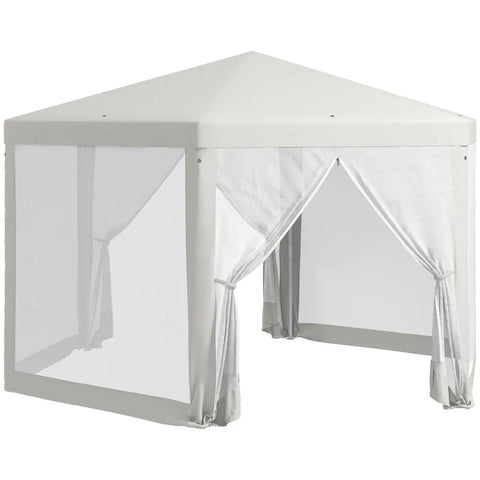 Rootz Gazebo - Garden Pavilion - Hexagonal - Ground Spikes - Mesh Curtains - Metal Frame - Polyester - Metal - Cream - 394L x 394W x 250H cm