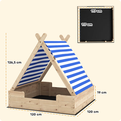 Rootz Sand Box for Children - Sandpit - Play Area - Weatherproof Tent Roof - Withstand Daily Use - 120 x 120 x 126.5 cm