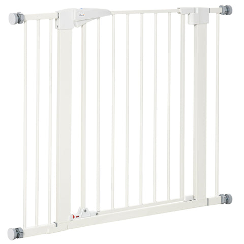 Rootz Dog Barrier Gate - Pet Gate - Safety Rail - Auto Close - Adjustable 76-103cm x 77cm - White Steel Design