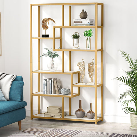 Rootz 8-Shelf Bookcase - Modern Bookshelf - Glam Display Shelf - 180cm H x 100cm W x 30cm D - Durable & Stylish - Eco-Friendly Construction