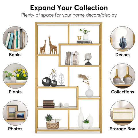 Rootz 8-Shelf Bookcase - Modern Bookshelf - Glam Display Shelf - 180cm H x 100cm W x 30cm D - Durable & Stylish - Eco-Friendly Construction