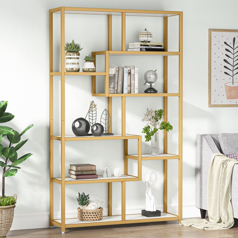 Rootz 8-Shelf Bookcase - Modern Bookshelf - Glam Display Shelf - 180cm H x 100cm W x 30cm D - Durable & Stylish - Eco-Friendly Construction