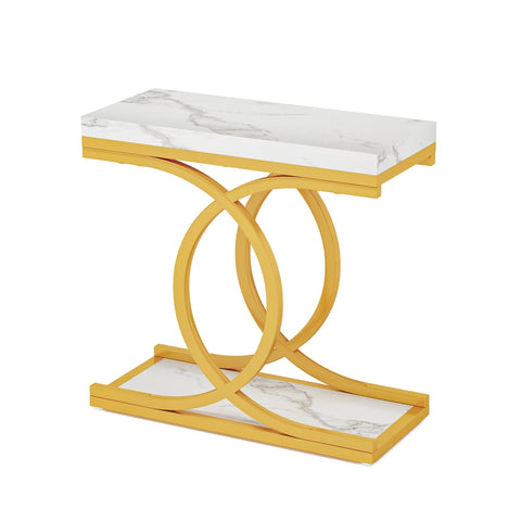 Rootz Modern Side Table - End Table - Faux Marble Top - Space-saving Design, 30 cm D x 60 cm W x 65 cm H