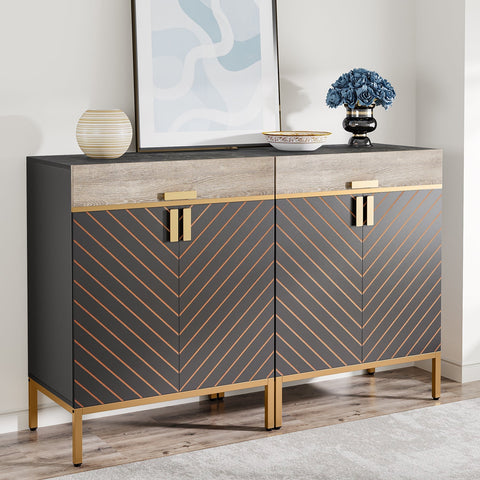 Rootz Cabinet - Storage Unit - Sideboard - Faux Marble Top - Spacious Storage - 80cm L x 35cm W x 110cm H