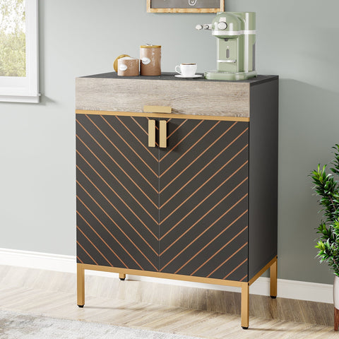 Rootz Cabinet - Storage Unit - Sideboard - Faux Marble Top - Spacious Storage - 80cm L x 35cm W x 110cm H