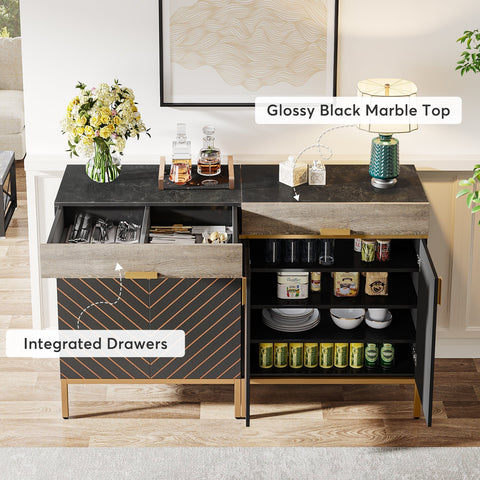 Rootz Cabinet - Storage Unit - Sideboard - Faux Marble Top - Spacious Storage - 80cm L x 35cm W x 110cm H