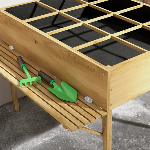 Rootz verhoogd bed met 12 verdelers - opklapbare zijplanken - weerbestendig - dennenhout - naturel - 122 x 91,5 x 89 cm
