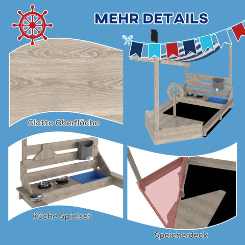 Rootz Pirate Ship Sandpit - Children's Play Set - Wooden Sandbox - Imaginative Fun - 180x103x144.5cm