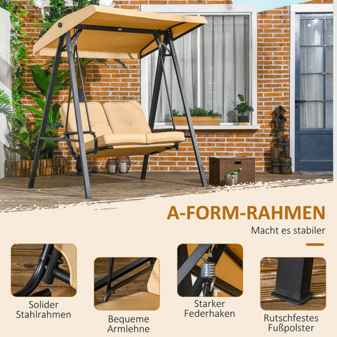 Rootz 2-Seater Garden Swing - Outdoor Porch Swing - Adjustable Roof - Steel Frame - 138 x 106 x 174 cm - Holds 220 kg