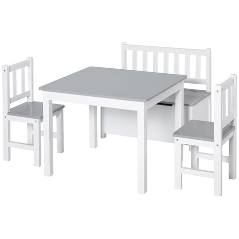 Rootz Children's Seating Group - Kids' Furniture Set - Children's Table and Chairs - Durable Pine and MDF - Convenient Storage - Easy to Assemble - Table: 60L x 50W x 48H cm, Chair: 25L x 25W x 55H cm, Bench: 60L x 30W x 55H cm