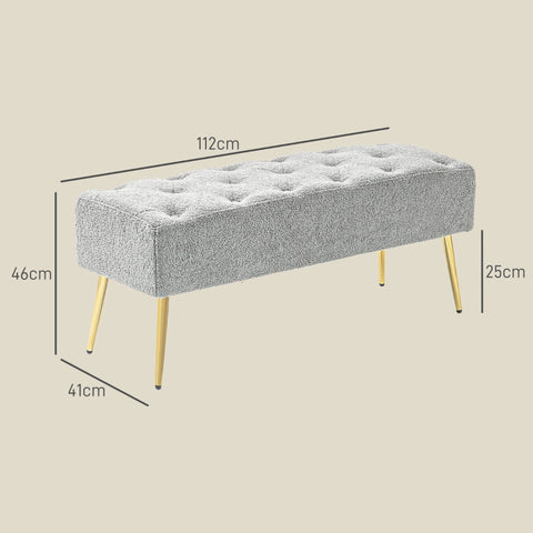 Rootz Modern Bed Bench - Window Seat - Dining Room Bench - Faux Lambswool - Thick Padding - 112cm x 41cm x 46cm