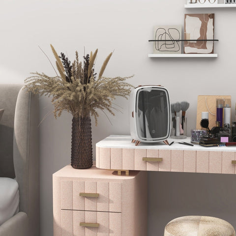 Rootz 6L Cosmetic Mini Fridge - Beauty Fridge - Skincare Cooler - Preserves Products - 24.3x19.4x35.6cm - Mirror & LED Lights