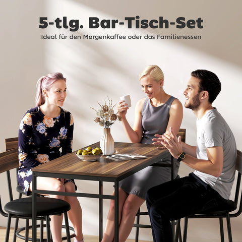 Rootz 5-Part Bar Table Set - Kitchen Dining Room Set - Industrial Design - Space-Saving Comfort - 55cm x 90cm Table, Stools 41.5cm x 47.5cm x 92cm