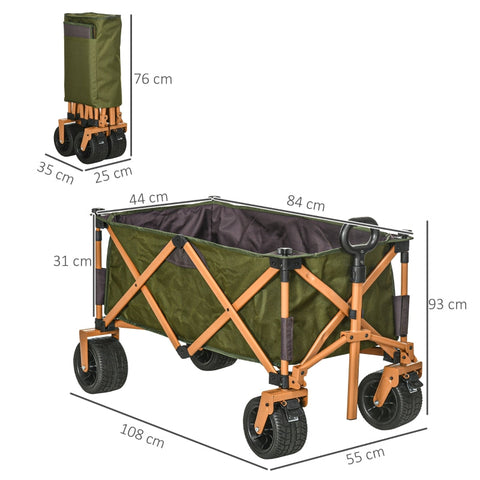 Rootz Folding Handcart with Table - Transport Trolley - Utility Wagon - High Load Capacity - Height Adjustable Handle - Foldable Design - 108cm x 55cm x 93cm - Steel Frame - Green