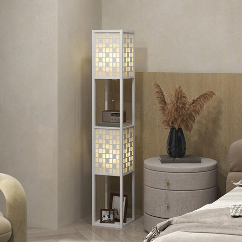 Rootz Floor Lamp - Grid Pattern Lamp - 2-Level Shelves - Enhances Ambient Lighting - White - 155.5H cm with 35.5L x 22.2B cm Lampshade