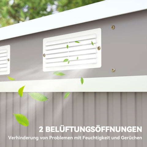 Rootz Tool Shed – Outdoor Storage, Garden Shelter – Galvanized Steel, Ventilated, Sliding Doors, Grey – 213x130x172cm Durable