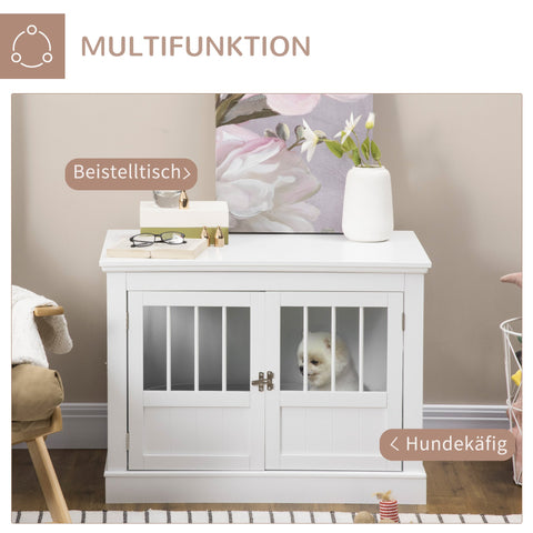 Rootz Dog Cage Furniture - Dog Hut - Dog Box - Magnetic Closure - 78cm x 53cm x 59.3cm - White