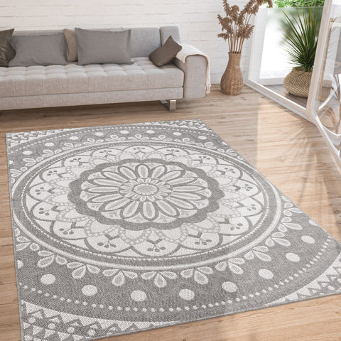 Round Outdoor Rug – Durable & Easy-Clean – Lace Pattern – For Patio & Balcony
