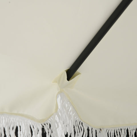 Rootz Tilting Garden Parasol - Patio Umbrella - Sunshade - Boho Style - Optimal Sun Protection - Ø225cm x 223cm - Cream and Black Fringes