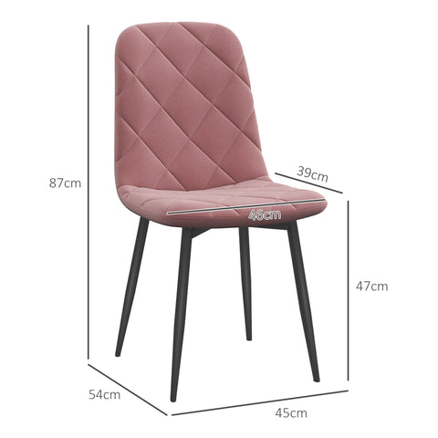 Rootz 4 Piece Set Dining Chairs - Kitchen Chairs - Velvet Look Armchairs - Maximum Comfort - 45 x 54 x 87 cm - Pink