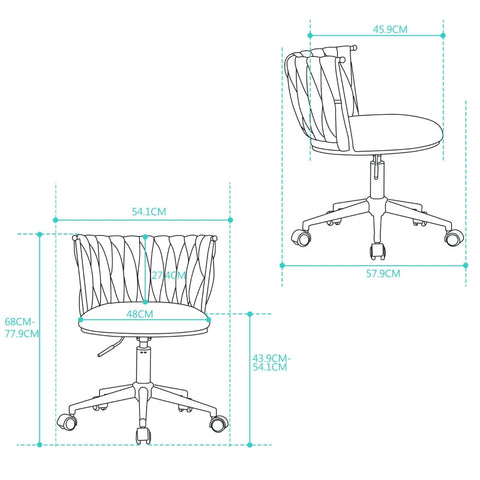 Rootz Velvet Office Chair - Home Desk Chair - Swivel Seating - Adjustable Height - 54.1L x 57.9W x 77.9H cm
