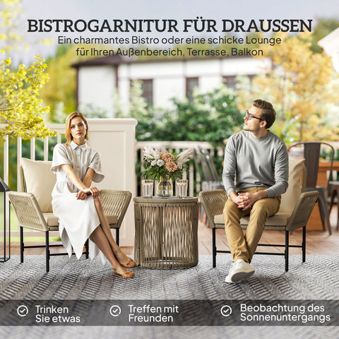 Rootz Poly Rattan Garden Furniture Set - Balcony Furniture - Outdoor Seating - Weather Resistant - 80cm x 74cm x 79cm