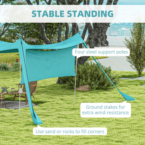 Rootz Awnings - Waterproof - Adjustable Lightweight - Foldable Awning - Steel Supports - Side Panel - Ground Spikes - Carry Bag - Polyester - Sky Blue - 300L x 300W x 200H cm