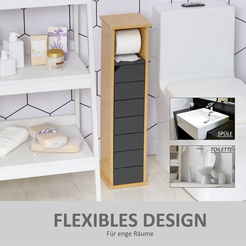 Rootz Bathroom Cabinet - Storage Cabinet - Toilet Paper Holder - Durable Bamboo MDF - Adjustable Shelf - 18x18x75 cm