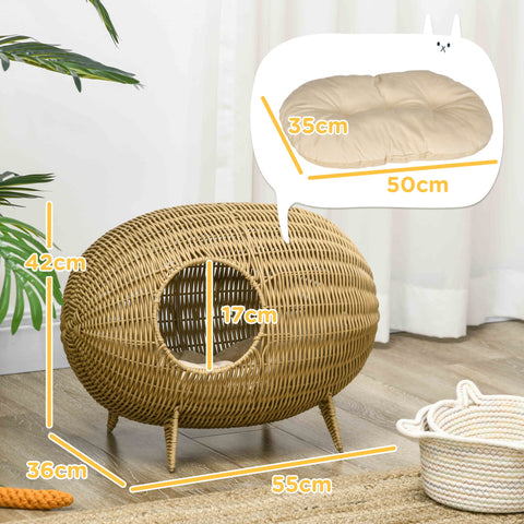Rootz Elevated Cat Bed - Cozy Basket - Cat Cave - Great Comfort - 55L x 36W x 42H cm Pillow Included