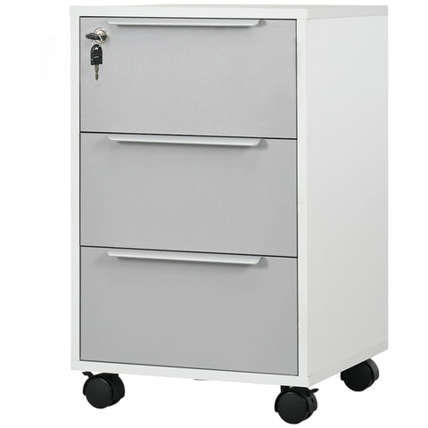 Rootz Office Trolley - Mobile Cabinet - File Organizer - Secure Lock - 40 x 40 x 63.5 cm - White/Grey
