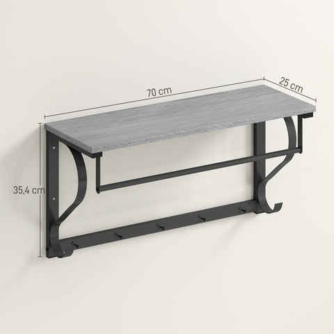 Rootz Wall-Mounted Clothes Rack - Coat Hooks - Versatile Organizer - Industrial Design - 70cm x 25cm x 35.4cm - Grey