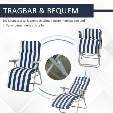 Rootz 2-delige set opvouwbare tuinstoelen - ligstoel - buitenfauteuils - op 5 niveaus verstelbare rugleuning - opvouwbaar - gedempt - 60 cm x 75 cm x 102 cm