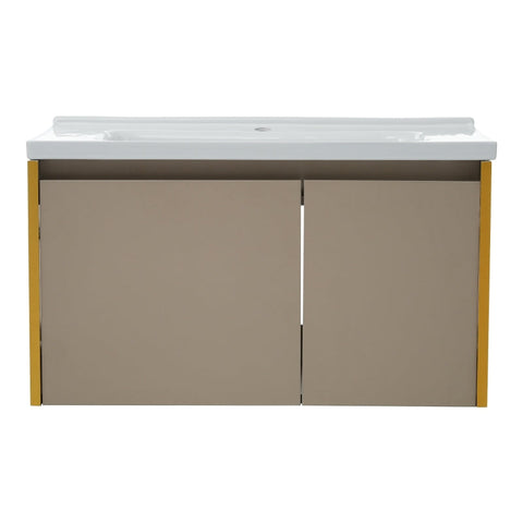 Rootz Bathroom Sink with Base Cabinet - Washbasin Unit - Vanity Station - Scratch and Heat Resistant - 90L x 47W x 48H cm