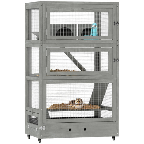 Rootz 4 Tier Wooden Hamster Cage - Rodent House - Small Animal Habitat - Easy Cleaning - 65 x 45 x 109 cm