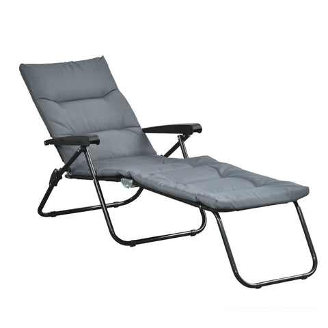 Rootz Folding Sun Lounger - Adjustable Recliner - Outdoor Lounger - High Comfort, 153cm x 58.5cm x 89cm - Steel & Polyester Grey