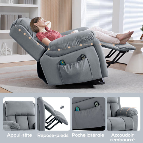 Rootz Electrical Uphill Recliner - Massage Chair - Heated Chair - Relaxation & Comfort - 90cm x 95cm x 103cm - Synthetic Grey Fabric